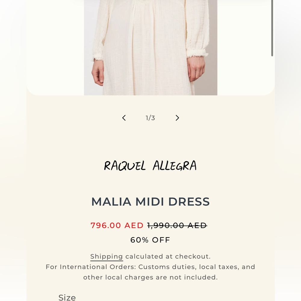 Raquel Allegra Malia Midi Cream/White Long Sleeve Dress NWT Sz Womens Large - Picture 5 of 13